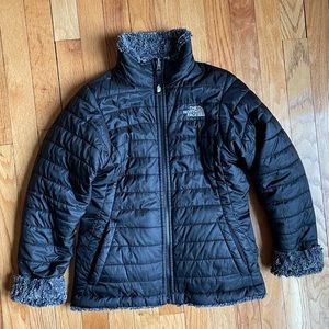 North Face Mossbud Jacket - Black & Gray - Girls Size M (10-12)